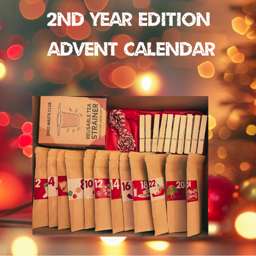 Tea Rebellion 2nd Year Edition Advent Calendar with festive lights in the background